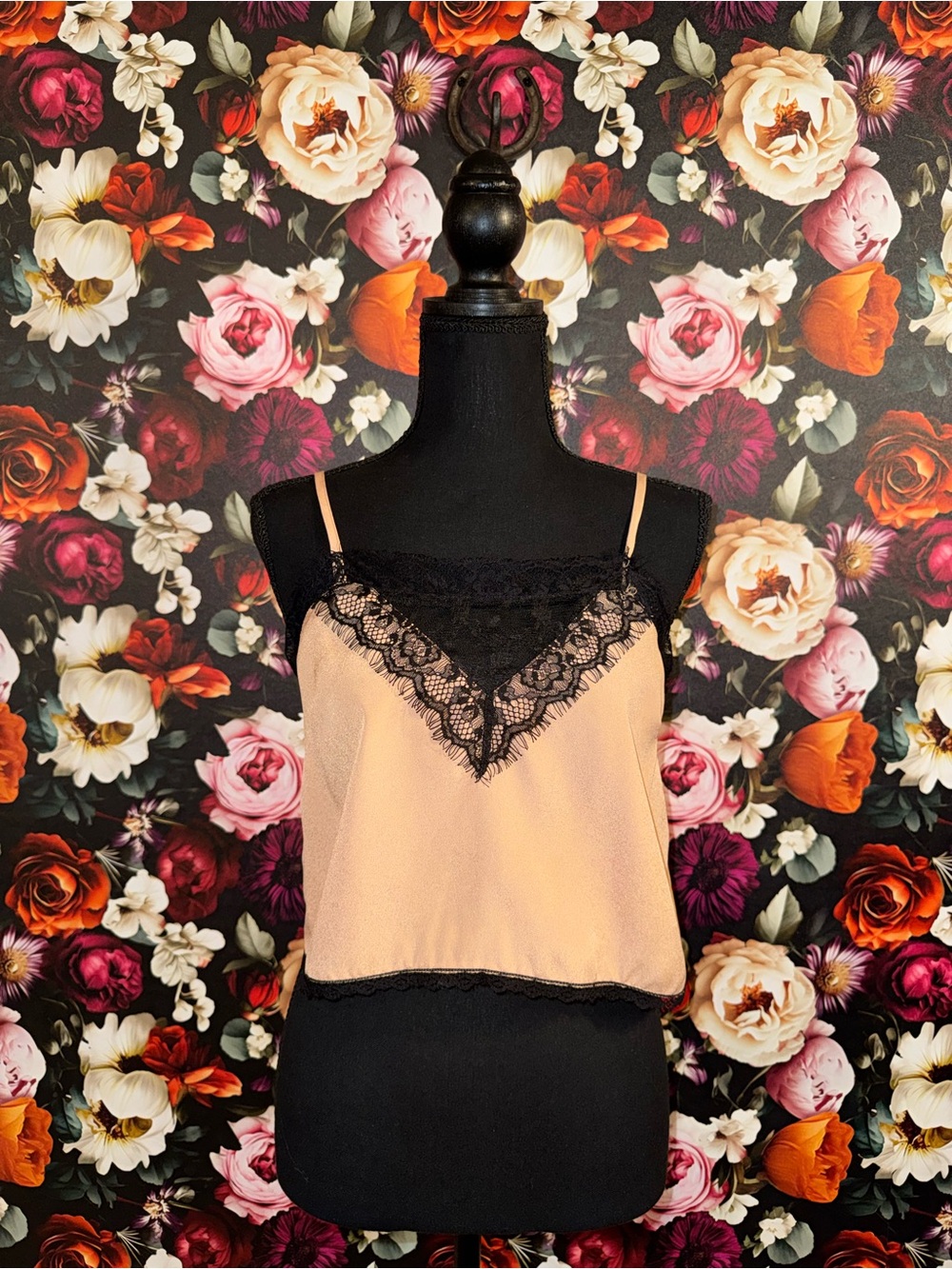 Pins & Needles Peach Camisole with Black Lace Trim, M